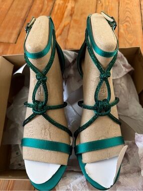 Emerald Green Satin Strappy Women's Sandals